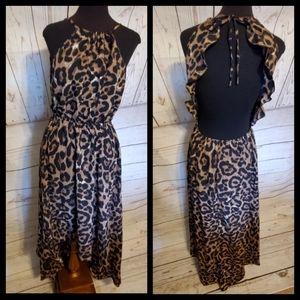 Kara and Kate leopard print halter neckline open back empire waist dress M